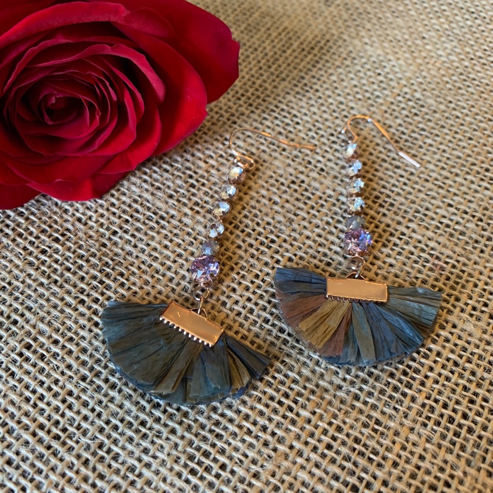 Unique long sparkly paper fan earrings Express